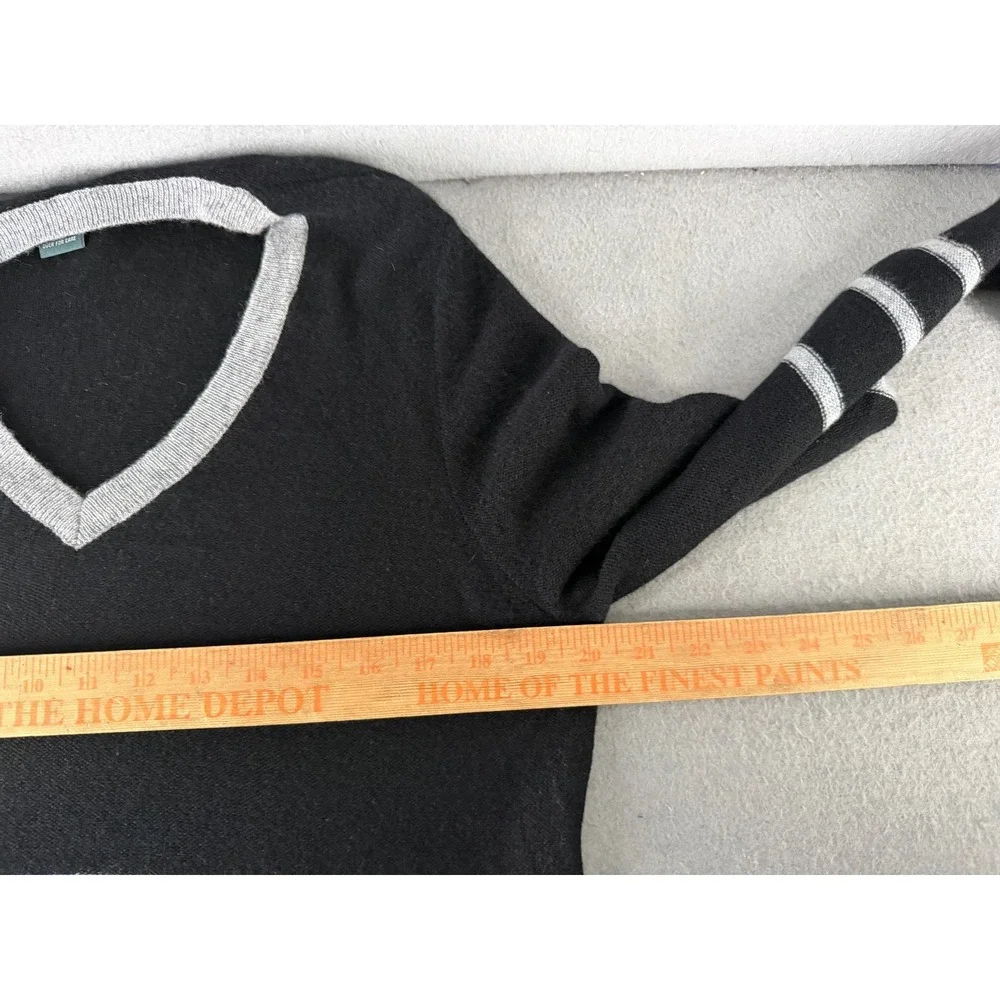 Griffen‎ Cashmere Sweater Womens XL Black Gray Quiet Luxury Dark Academia Stripe